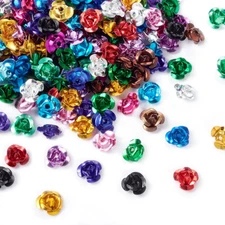 200 pcs Mixed Color Aluminum Rose Flower Tiny Metal Beads For DIY Jewelry Making