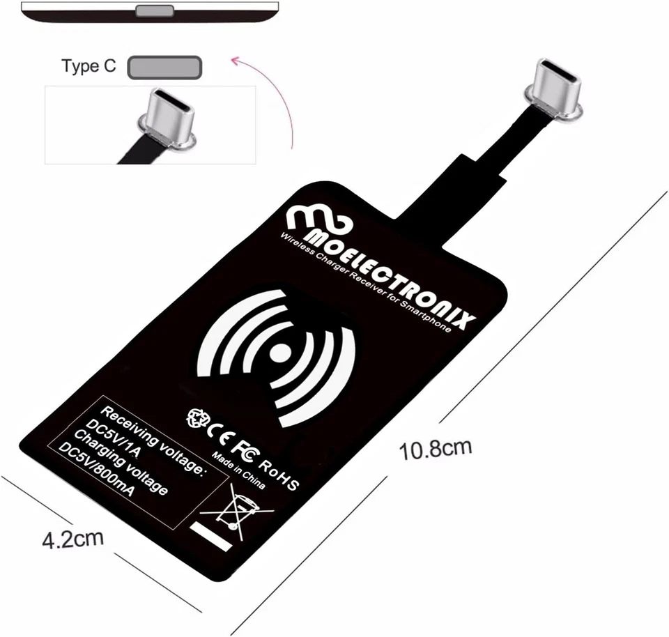 USB TYP C Wireless Ladematte Adapter Empfänger Receiver Ladegerät Charger für QI - Bild 2 von 4
