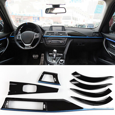7pc Blue+Black Center Control Air Panel Trim Cover For BMW 3 4 GT
