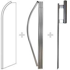 Solid White 15' Tall Swooper Flag & Pole Kit Feather Super Bow Banner