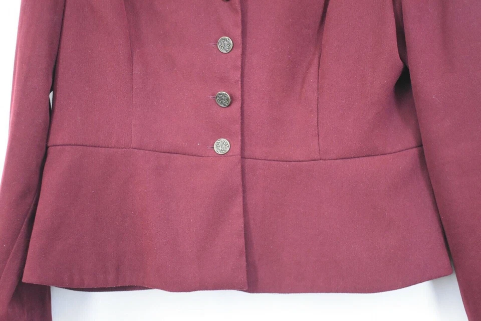 Conjunto de 2 piezas de falda de cachemira chaqueta de muesca borgoña vintage Karin Stevens para mujer 14 Foto 3 de 4