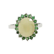 Sterling Silver Quartz Green Stone Halo Ring Size 7.5
