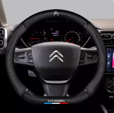 NEU 15" PU Leder+Kohlefaser Lenkradabdeckung für 2000-2025 Citroen Alle Autos - Bild 1 von 4