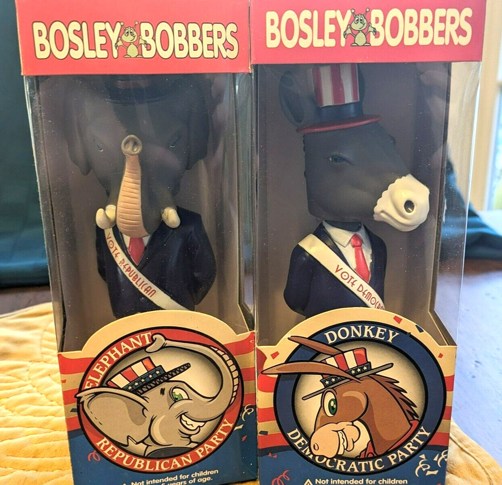 DEMOCRAT DONKEY & REPUBLICAN ELEPHANT BOBBLE HEAD BOBBLEHEAD SET BOSLEY BOBBERS