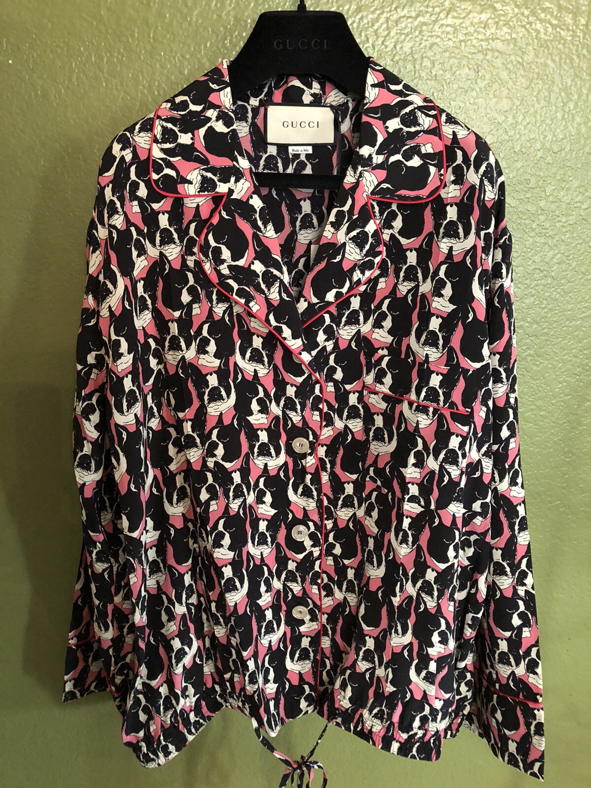 100percent Authentic GUCCI BullDog Print Silk Shirt Size: 42 image 4