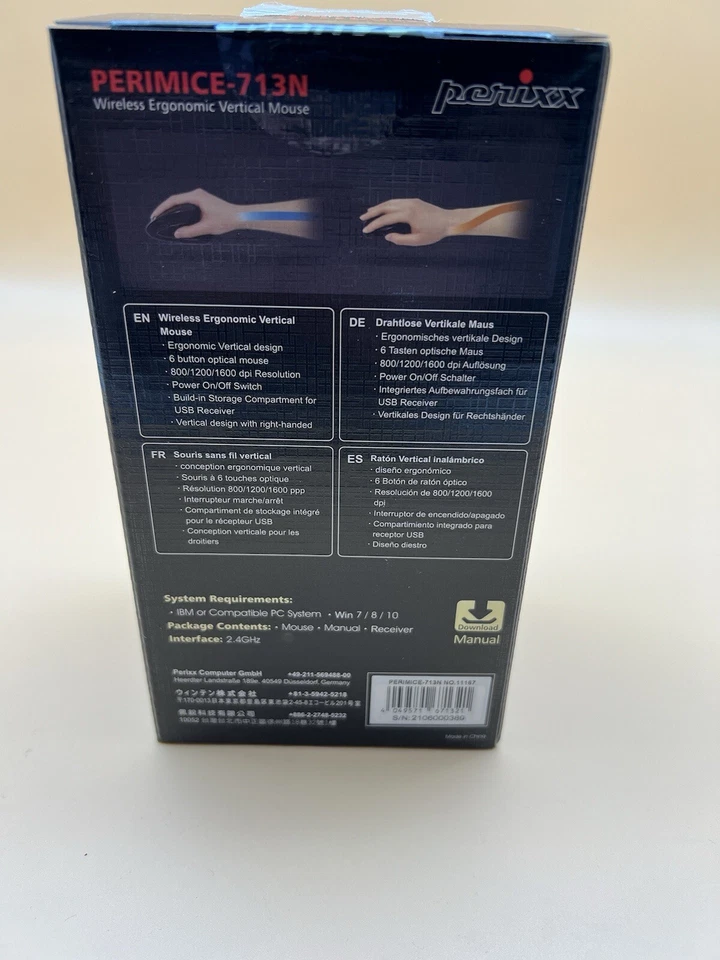 Perixx Perimice 713 Ergonomische Maus Funk Optisch Schwarz 6 Tasten 1600 dpi NEU - Bild 4 von 4