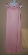 Vintage Komar Long Pink Sleeveless Nightgown Embroidered Yoke - You Choose Size