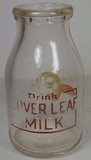 Vtg 1940s CLOVERLEAF DAIRY HALF PINT MILK BOTTLE PYROGLAZE ST. LOUIS MISSOURI