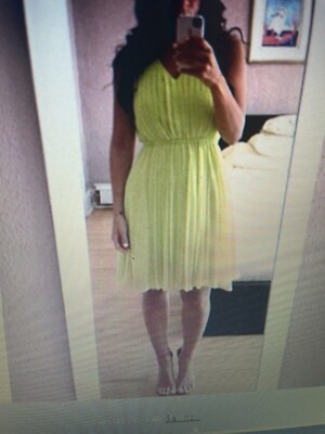 Jessica Simpson Pleated Dress Lime citrine yellow-ish bright green Sz 6  Chiffon | eBay