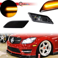 Smoked Lens Front Side Marker Amber LED Lights For Mercedes W204 C250 C300 C350