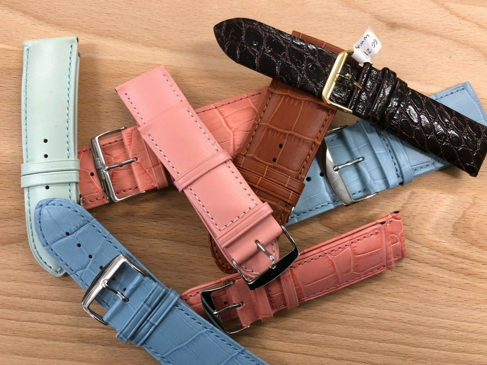 Job lot of 8 assorted Extra wide sizes. LEATHER WATCHSTRAPS, BARGAIN, 24 - 36mm
