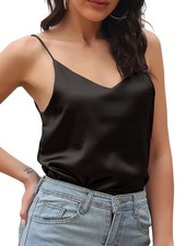 Morydal Womens Silk Satin Camisole Tank Tops Cami Plain Strappy Vest Top T-shirt