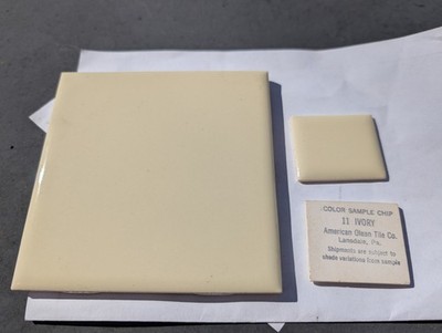 2 pcs American Olean Vintage Ceramic Wall Tile 4 1/4'' Ivory  NEW Color #11 1950s