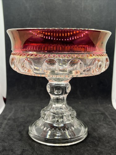 Vintage Royal Ruby Red Thumbprint Kings Crown Glass Pedestal Footed Candy Dish - Picture 2 of 5