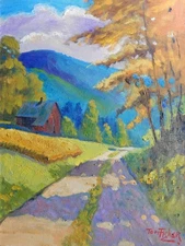 cabin hill road barn realistic Impressionism oil Painting landscape Tom Fisher