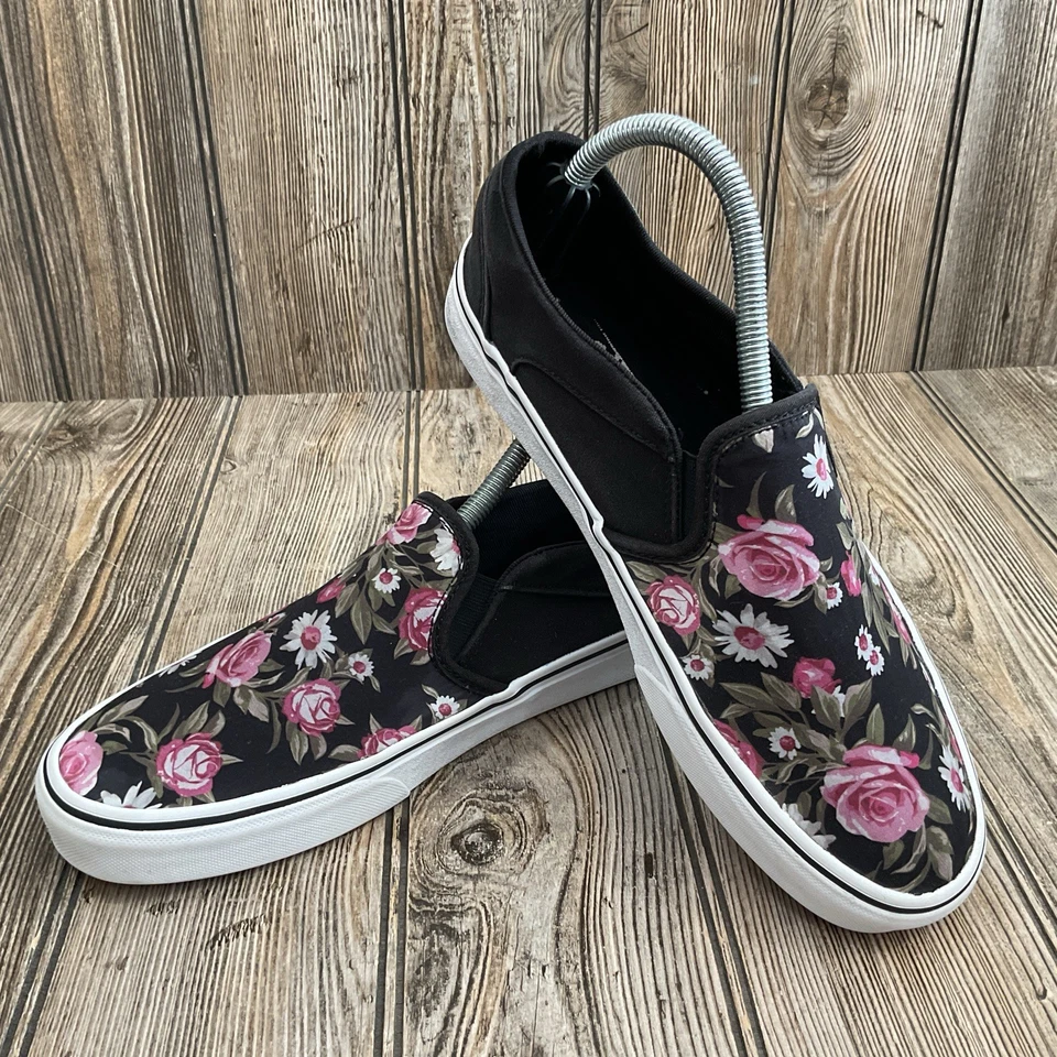 Vans Mujer Sin Cordones Negro Y Rosa Floral Rosas Tenis Zapatos 721356 Talla 9.5 Foto 4 de 4