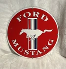 OPEN ROAD! 1980s ORIGINAL FORD MUSTANG VINTAGE LOGO RETRO HEAVY PORCELAIN SIGN