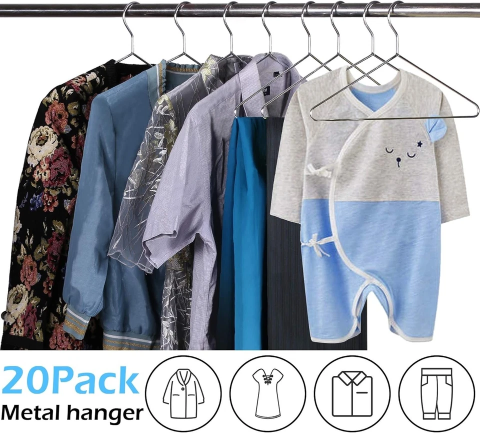 Paquete de 20 perchas de metal de alta resistencia de acero inoxidable para ropa armario abrigo Foto 2 de 4