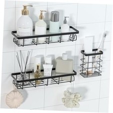 Shower Caddy Organizer with Hooks,Self Adhesive Bathroom 3 Pack Black