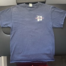 Trader Joe's Blue Double-Sided Hibiscus Logo Graphic Crewneck T-Shirt M