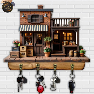 Wand Schlüsselanhänger 30cm - Landhaus Organizer 2D 4 Haken Eingang