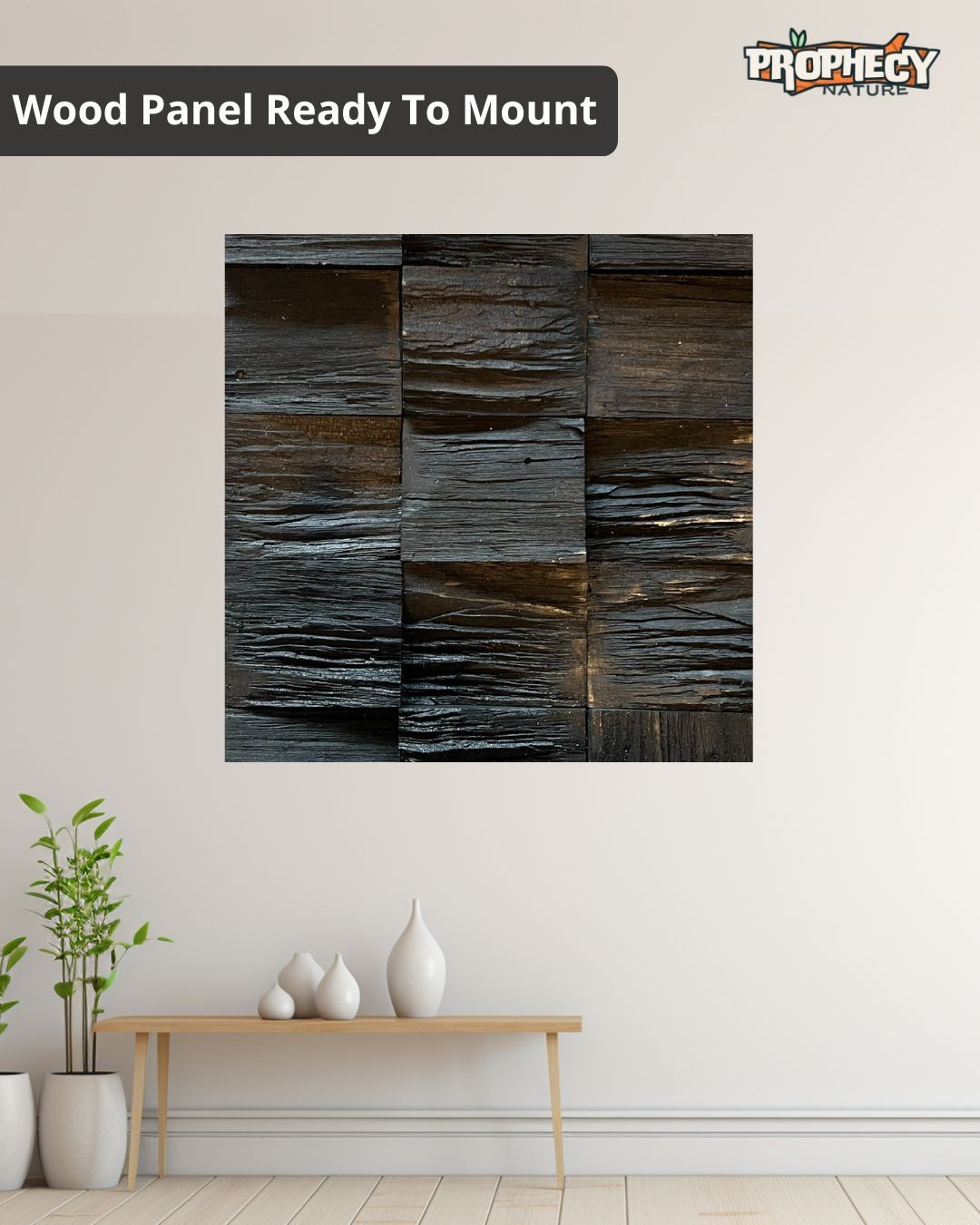 12”x12” Solid Wood Wall Panel – Decorative 3D Wooden Art Panel – Ready to Mount 