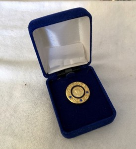 Vtg Rotary Plus Paul Harris Fellow Jewel Lapel Pin Three Blue Sapphire Velvet Bx