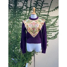 Vivere Italiano ITALY Marshall Fields Purple Soft mohair Sweater with tapestry