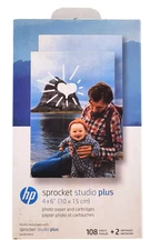HP Sprocket Studio Plus Semi-Gloss Photo Paper 4x6 with 108 Sheets 2 Cartridges