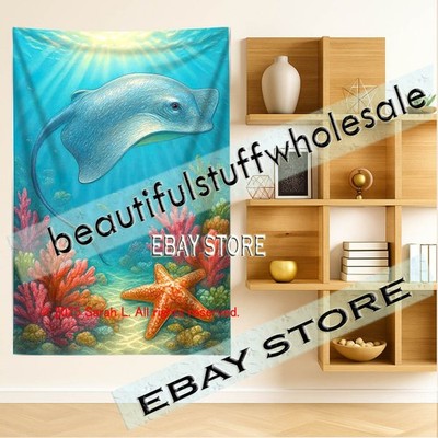 Ocean Life Wall Tapestry Marine Style reef decor poster art 39X59 in