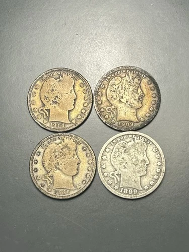 Barber Quarter Lot of 4 Coins - 90% Silver - VG