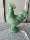 VTG Green Jadeite Glass Depression Style Chicken Covered Dish 8.5x7”