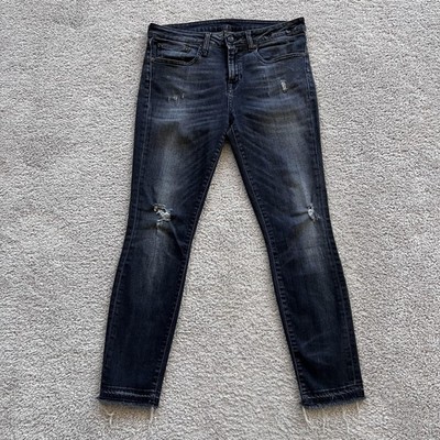 R13 Allison Crop Strummer Black Skinny Jeans Womens 30 Made Italy Distressed