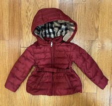 Burberry Bow Down Jacket Coat Baby Toddler Girls 18m Burgundy Removable Hood