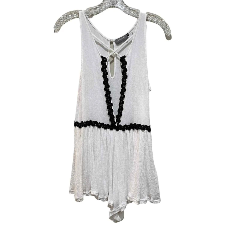 LF Indikah Romper White with Black lace trim Size Small - Image 2 of 4