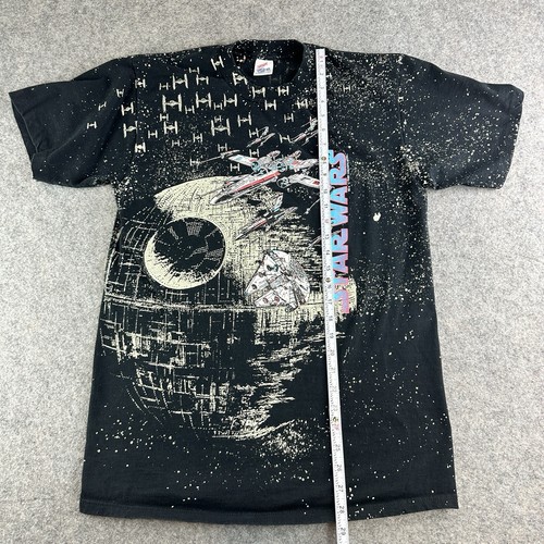 Vtg 1991 Single-Stitch Star Wars Death Star AOP Black T-Shirt Adult Sz Large - Picture 6 of 8