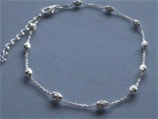 9" to 11" Adjustable STERLING SILVER ANKLE BRACELET SWIRLY OVAL BEADS ITALY 925