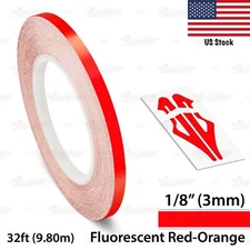 1/8" Roll Vinyl Pinstriping Pin Stripe Tape Sticker 3mm FLUORESCENT RED-ORANGE