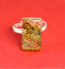 Natural Baltic Amber Ring - Sparkle Lemon Rectangular Amber Piece Silver Plated