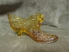 Vintage 1950's Fenton Art Glass Golden Amber Color Cat on Button Daisy Shoe