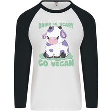 Dairy Is Scary Go Vegan Funny Mens L/S Baseball T-Shirt