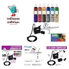 Cake Decorating Airbrushing System Kit with a Set of 12 Chefmaster Food Color...