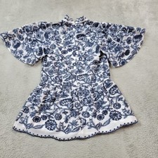 Michael Kors Dress Womens 0 Blue White Lace Crochet Embroidered Flared Sleeves