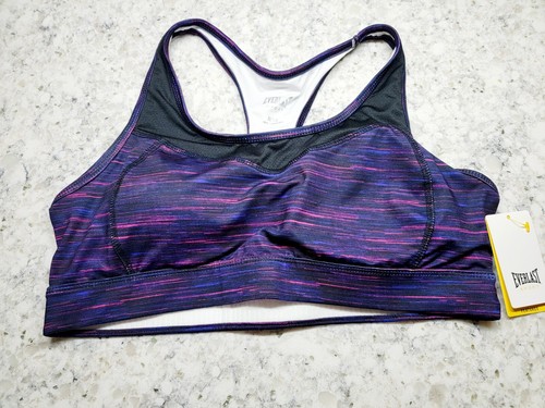 Everlast XL Racerback Strappy Sports Bra Purple Striped Moisture Wick NWT