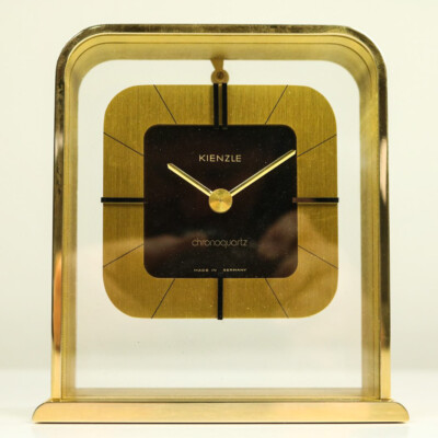 Kienzle Tisch Uhr Messing & Acrylglas Chronoquartz Germany Vintage 70er 80er