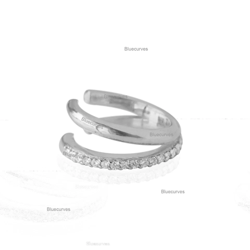 Aretes tipo argolla con puño abierto de doble banda de diamantes reales pavé de 0,11 quilates de oro de 14 k (individuales) Foto 4 de 4