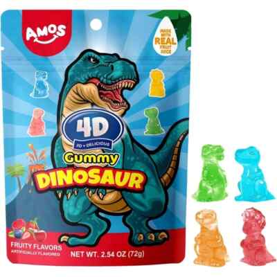 4D Gummy Delicious Fruity Snack - Dinosaurs 7oz - 12 Pack
