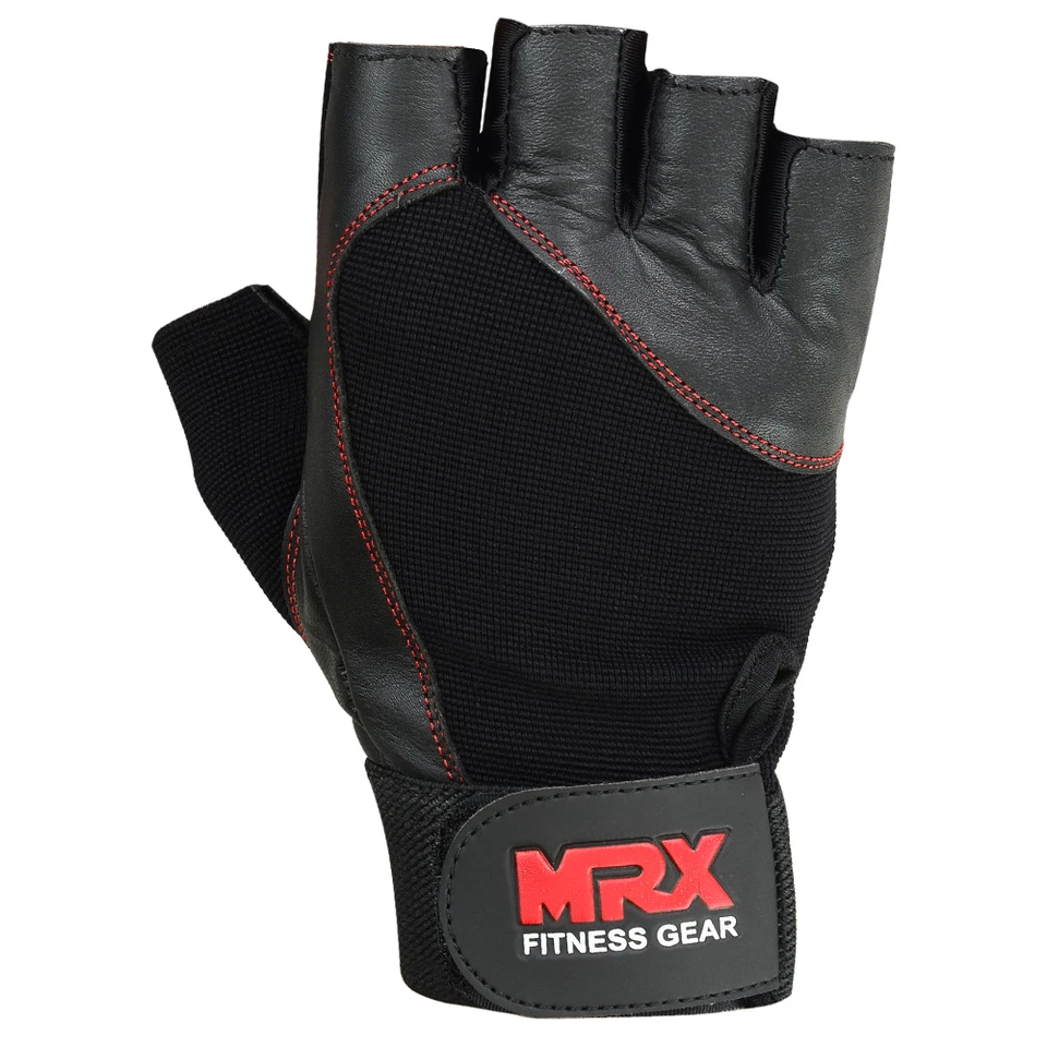 Guantes de Levantamiento de Pesas Cuero Genuino Fitness Gimnasio Ejercicio Hombre Guante Negro Foto 3 de 4