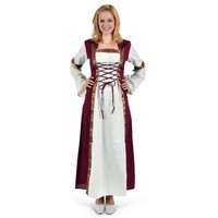Medieval Costume - Long Sleeved Dress Saphiria With Hood - Natural/red - Xxl Medieval Costume - Long Sleeved Dress Saphiria With Hood - Natural/red - Xxl