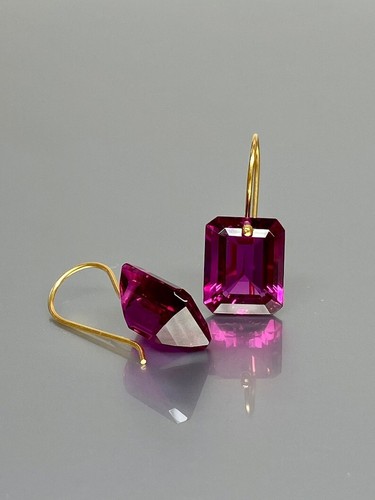 14K Gold Hot Pink Topas Ohrringe, Magenta Edelstein Ohrringe, Rubellit Rosa Artikel - Bild 5 von 7